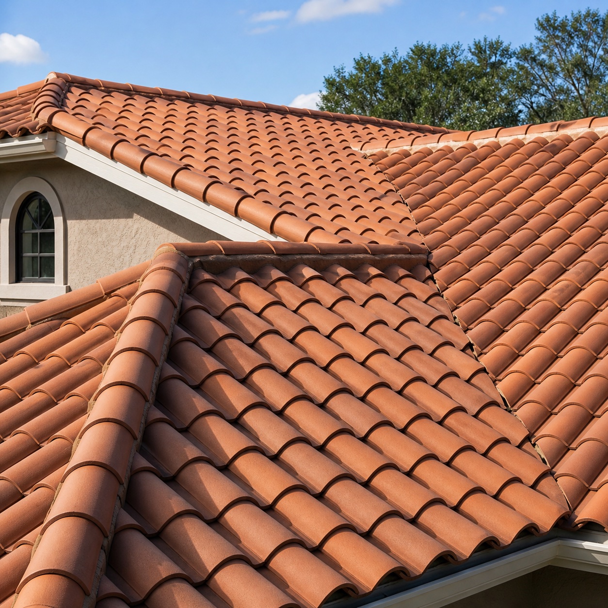 Finished terracotta barrel tile roof on a residential home